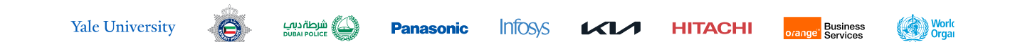 Yale University, Dubai Police, Panasonic, Infosys, KIA, Hitachi, Orange Business Services, World Health Organization